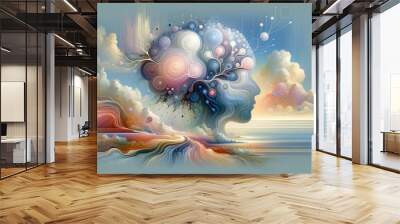 Abstract fluid shapes in soothing tones for neuromorphic computing concept. Wall mural