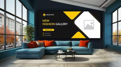 New fashion gallery modern yellow & black color facebook cover photo social media banner small design template Wall mural