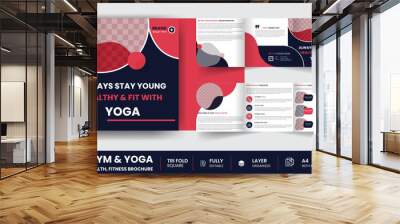 Gym fitness 6 Page square trifold corporate business company brochure design template Wall mural