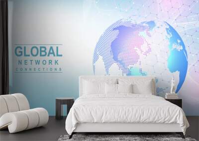 Business global network connection. World map point and line composition concept of global business. Global internet technology. Big data visualization. Vector illustration. Wall mural