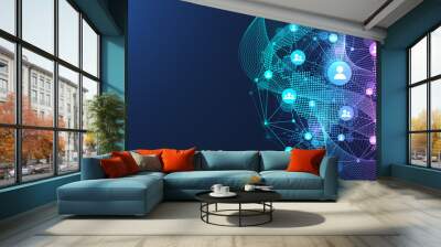 Global network connection concept. Big data visualization. Social network communication in the global computer networks. Internet technology. Business. Science. Illustration Wall mural