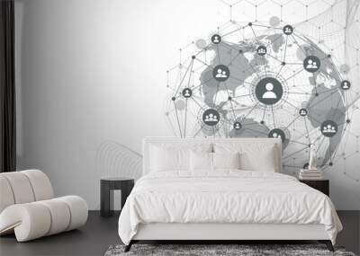 Global network connection concept. Big data visualization. Social network communication in the global computer networks. Internet technology. Business. Science. Vector illustration Wall mural