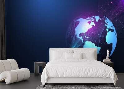 Global network connection illustration. World map point and line composition concept of global business. Global internet technology. Big data visualization illustration Wall mural