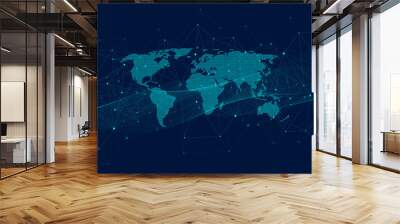 Global network connections with points and lines. Wireframe background. Abstract connection structure. Polygonal space background, illustration Wall mural