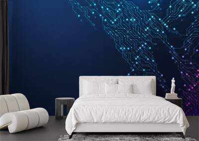 Quantum technologies concept. Deep learning artificial intelligence. Circuit board texture background design. Big data algorithms visualization. Neural networks illustration. Wall mural