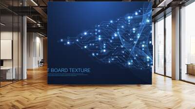 Technology circuit board texture background. Abstract circuit board banner wallpaper. Digital data industry. Engineering electronic motherboard. Wave flow , vector illustration. Wall mural