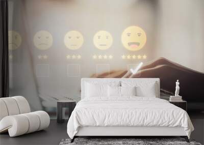 Business person analyzes customer experience satisfaction review data, striving to improve service quality. Leveraging reviews to enhance customer satisfaction and loyalty. EIDE Wall mural