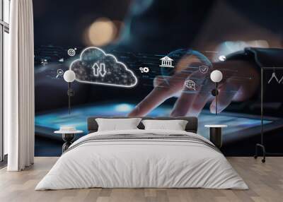 Business person discover the future of cloud computing with latest insights and elevate business by integrating cloud computing technology. Embrace the cloud era with innovative computing EIDE Wall mural