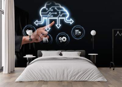 Business person discover the future of cloud computing with latest insights and elevate business by integrating cloud computing technology. Embrace the cloud era with innovative computing Faas Wall mural