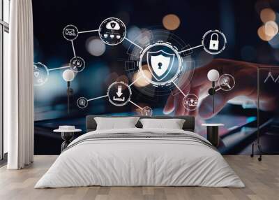 Business person explore the core of cyber security. Delve into cyber protection methods, cyber threats, and bolster cyber security stance. Essential for navigating the cyber security age EIDE Wall mural