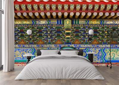 Closeup of the replicating pattern of the roof top in the Forbidden City in Beijing, China Wall mural