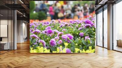 Selective focus shot of blue bell dahlias on Hong Kong flower show, Victoria park Wall mural