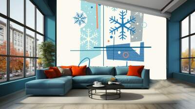 Modern abstract Winter design for cards, calendars, t-shirt graphics. Retro design of snowflakes and abstract shapes. Wall mural