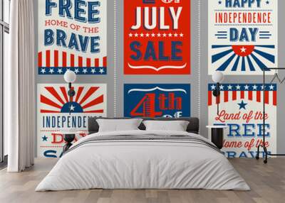 Retro 4th of July banners for social media, flyers, web pages, print media. Vector illustration. Wall mural