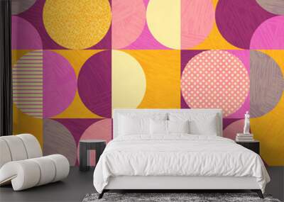 Seamless abstract geometric modern pattern. Retro bauhaus design of circles, squares and textures. Use for backgrounds, fabric design, wrapping paper, scrapbooks and covers. Vector illustration. Wall mural