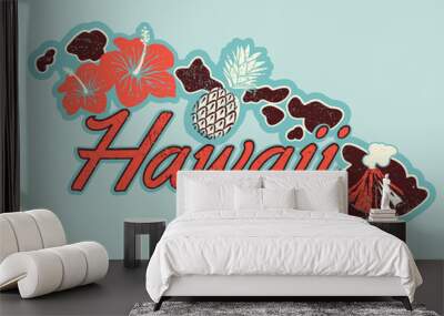 Vector graphic T-shirt design of Hawaii in retro style Wall mural