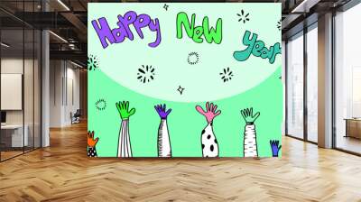 Applause hand draw on white background with happy new year text. Wall mural