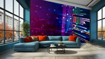 C sharp programming language source code example on monitor, C# source code. Wall mural