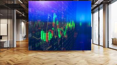 Financial stock market chart and LED Display background. Technology business finance and investment concept, funds stock market and digital assets. Business finance background. 3D rendering. Wall mural