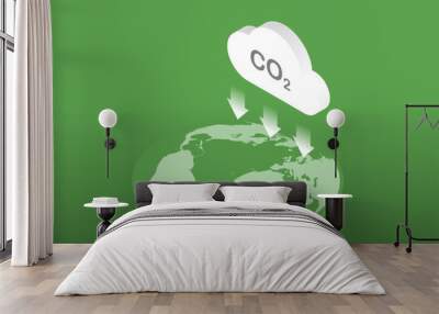 CO2 neutral. Net zero emission concept. Reduction of carbon dioxide emission to earth. Isometric cloud illustration. Vector illustration. Wall mural