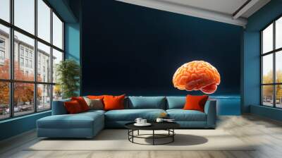 Small, detailed model of human brain is illuminated against dark background Wall mural