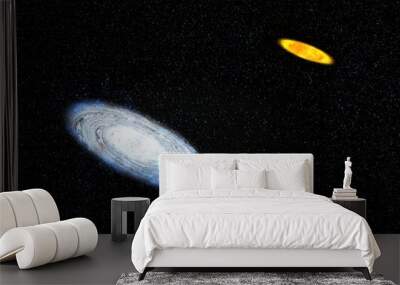 Two galaxies in starry night background. Wall mural