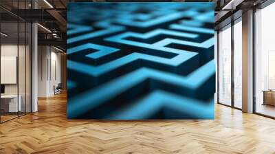 A maze is shown in blue with a lot of detail Wall mural