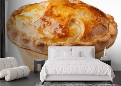 A pie with a golden crust sits on a white background Wall mural