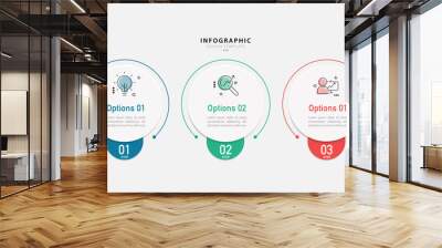 Business infographic template. 3 Step timeline journey. Process diagram, 3 options on white background, Infograph elements vector illustration. Wall mural