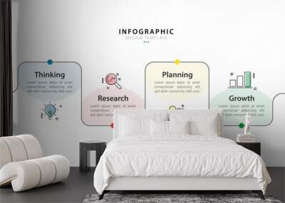 Business infographic template. 4 Step timeline journey. Process diagram, 4 options on white background, Infograph elements vector illustration. Wall mural