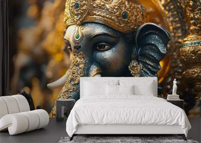 Close up of Ganesha Statue with Gold Ornamentation Wall mural