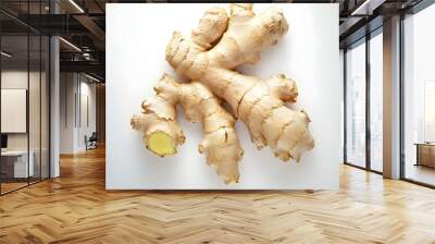 Fresh Ginger Root on White Background Wall mural