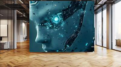 Futuristic Robot Head with Glowing Eye Wall mural