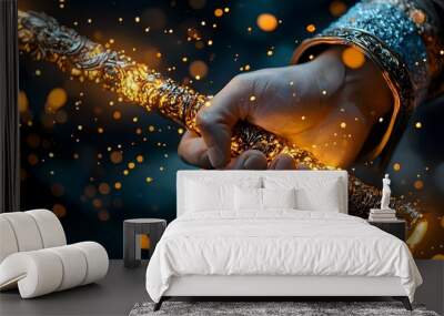 Hand Holding a Glowing Baton with Sparkles Wall mural