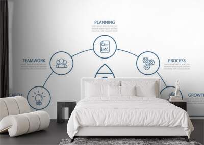 Infographic design template. Timeline concept with  5 options or steps template. layout, diagram, annual, rocket, start up, report, presentation.Vector illustration. Wall mural