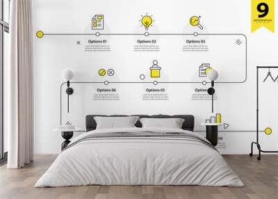 Infographic design template. Timeline concept with 9 options or steps template. layout, diagram, annual, report, presentation. Vector illustration.	 Wall mural