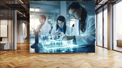 professional health care researchers working in life of medical science laboratory, technology of medicine chemistry lap experiment for hospital Wall mural