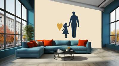 Silhouette of a Father and Daughter Holding Hands with a Heart Wall mural