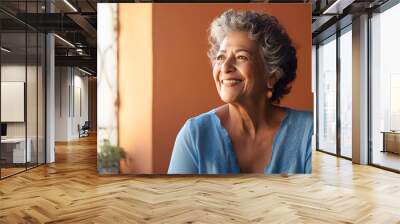 smiling portrait of a happy senior latin or mexican woman in a nursing home, Generative AI Wall mural