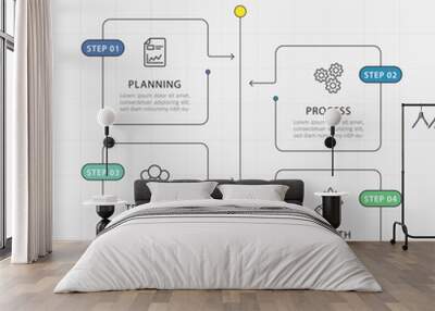 Timeline Creator infographic template. 4 Step timeline journey, calendar Flat simple infographics design template. presentation graph. Business concept with 4 options, vector illustration. Wall mural