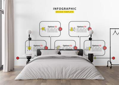 Timeline infographic template. 5 Step timeline journey, calendar Flat simple infographics design template. presentation graph. Business concept with 5 options, vector illustration. Wall mural