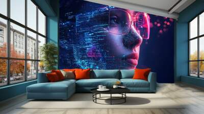 Woman's face with digital overlay. Wall mural