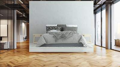 Home mockup, cozy Scandinavian style bedroom interior, 3d render Wall mural