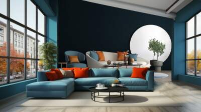 Mid century modern interior design of living room and blue wall pattern background Wall mural