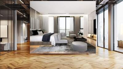 Modern cozy minimal mock up of modern house and master bedroom interior design and wall texture background Wall mural