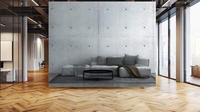 Modern living room and concrete texture wall  background interior design / 3D rendering
 Wall mural