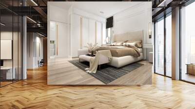 Modern luxury bedroom interior in warm tones, bedroom mock up, arch pattern wall background, 3d rendering Wall mural