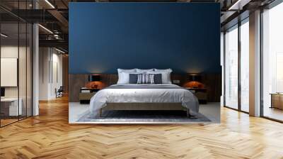 The modern bedroom interior design and blue wall texture background Wall mural