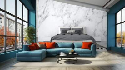 The Modern bedroom interior design and white marble wall texture background  Wall mural