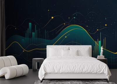  Charts and graphs with statistics for innovation Digital analyzes business potential and predicts future developments in the company's growth. Abstract black background Wall mural